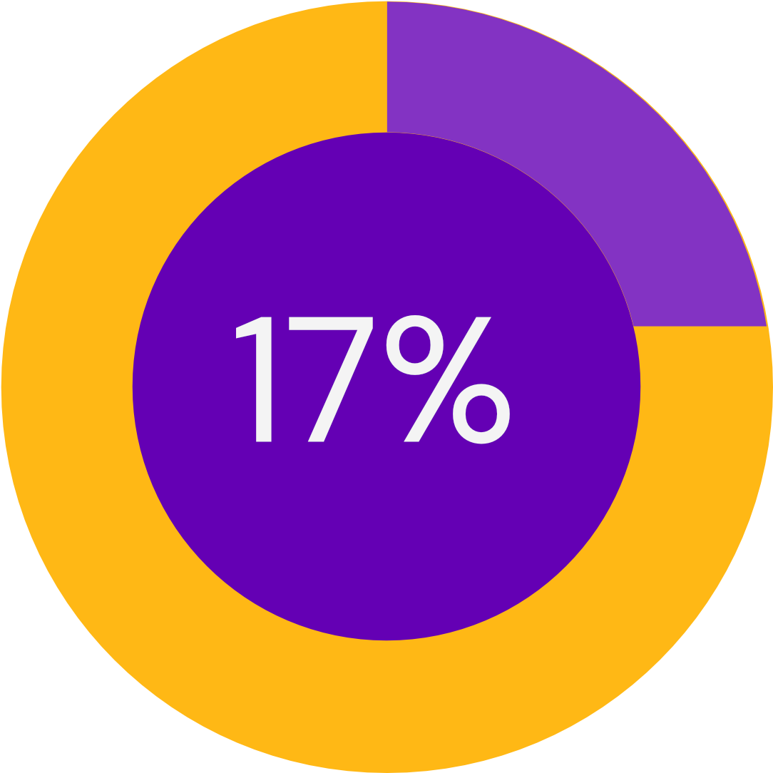 A purple and yellow circle with the figure 17% at its center